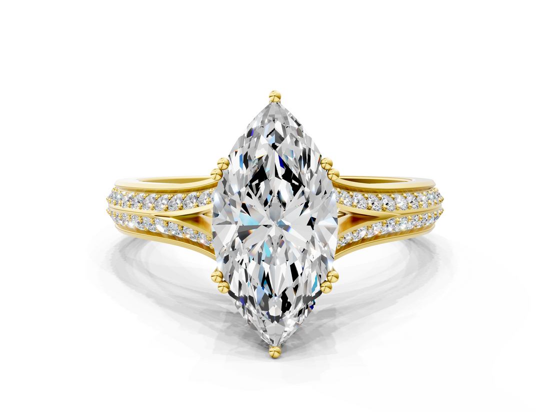 Yellow gold Marquise Solitaire Pave Split Shank Engagement Ring with Six-Prong Setting_46