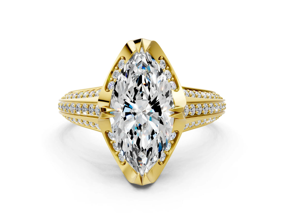 Yellow gold Marquise Solitaire Pave Split Shank Ring with Four-Prong Setting_81