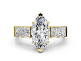 Yellow gold Marquise Solitaire Princess Side Stone Engraved Band Prong Setting Ring_3