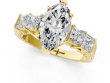 Yellow gold Marquise Solitaire Princess Side Stone Engraved Band Prong Setting Ring_4