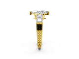 Yellow gold Marquise Solitaire Princess Side Stone Engraved Band Prong Setting Ring_5