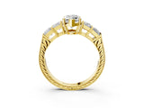 Yellow gold Marquise Solitaire Princess Side Stone Engraved Band Prong Setting Ring_6