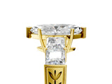 Yellow gold Marquise Solitaire Princess Side Stone Engraved Band Prong Setting Ring_8