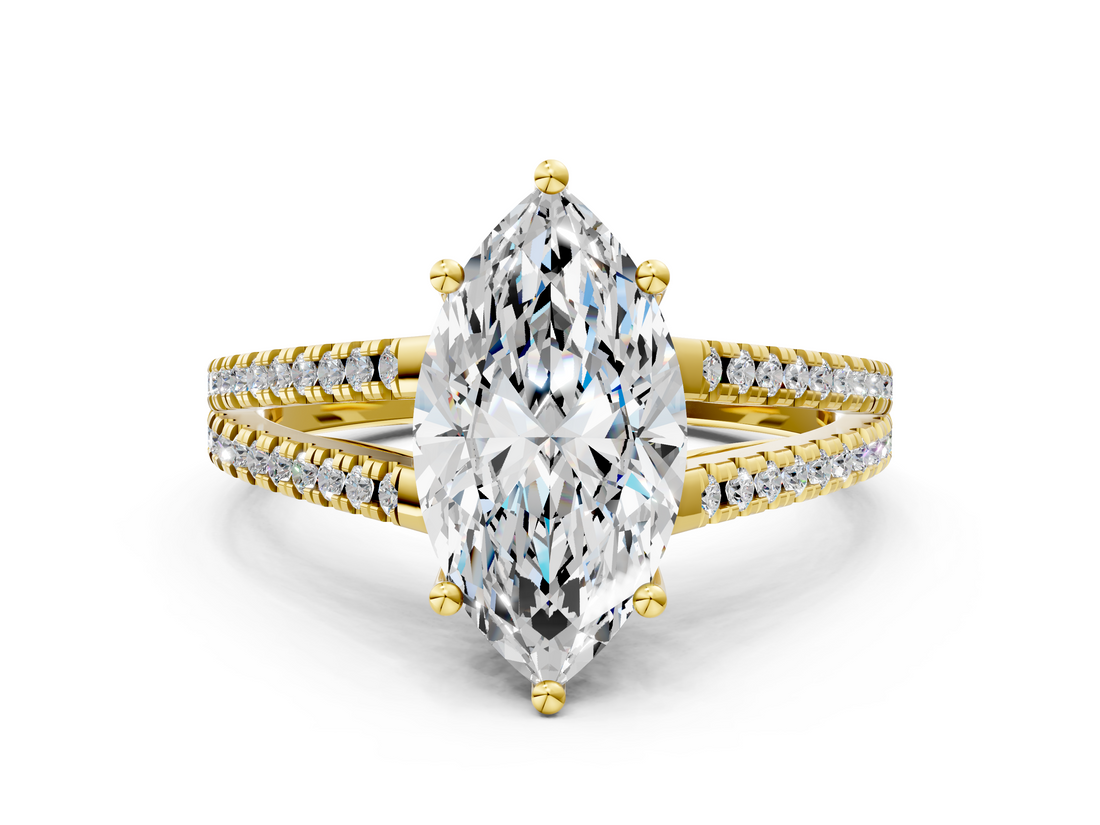 Yellow gold Marquise Solitaire Split Shank Pavé Diamond Engagement Ring_238