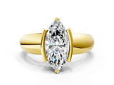 Yellow gold Marquise Solitaire Tension Set Diamond Ring with Wide Band_18