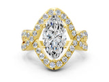 Yellow gold Marquise Solitaire Twist Band Pavé Diamond Engagement Ring_32