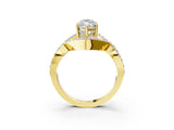 Yellow gold Marquise Solitaire Twist Band Pavé Diamond Engagement Ring_35