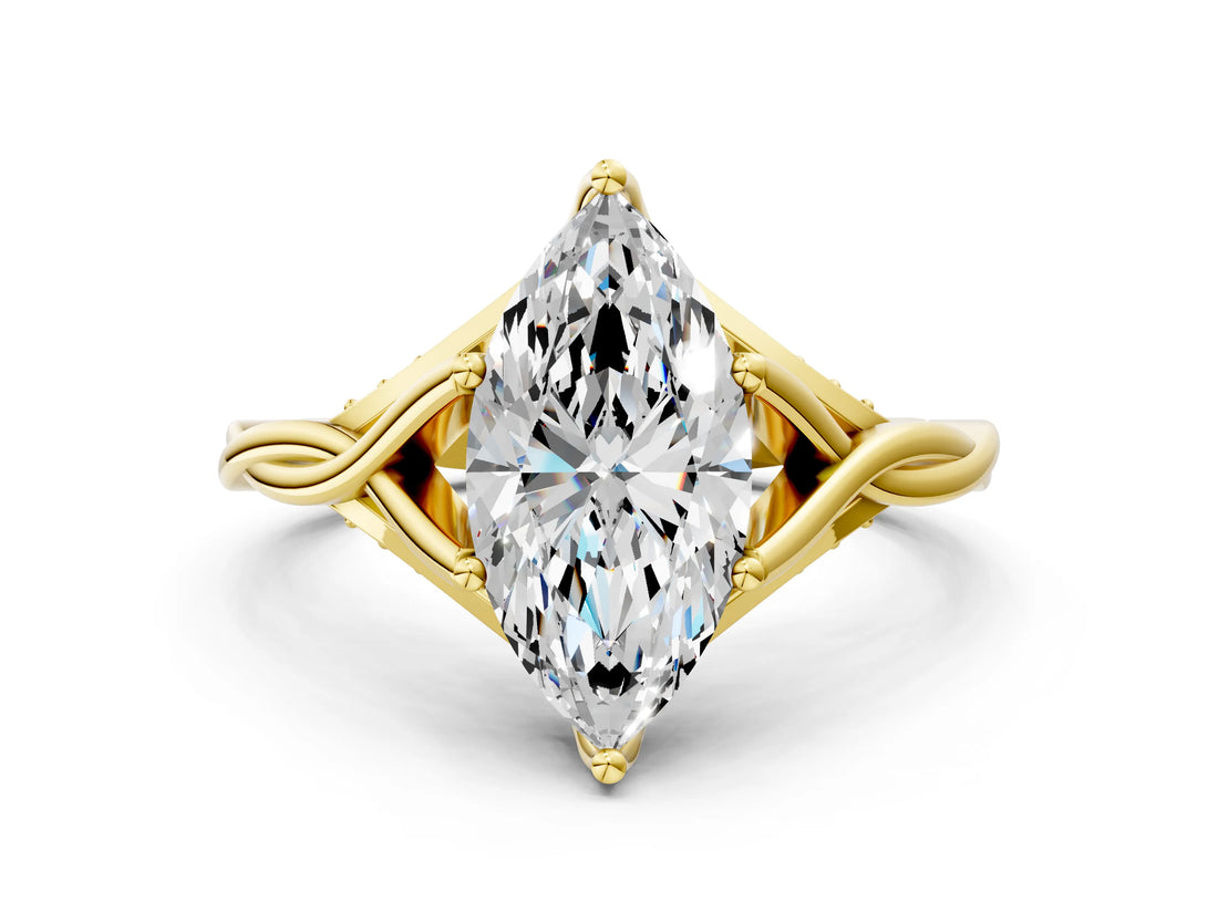 Yellow gold Marquise Solitaire Twist Band Six-Prong Setting 1