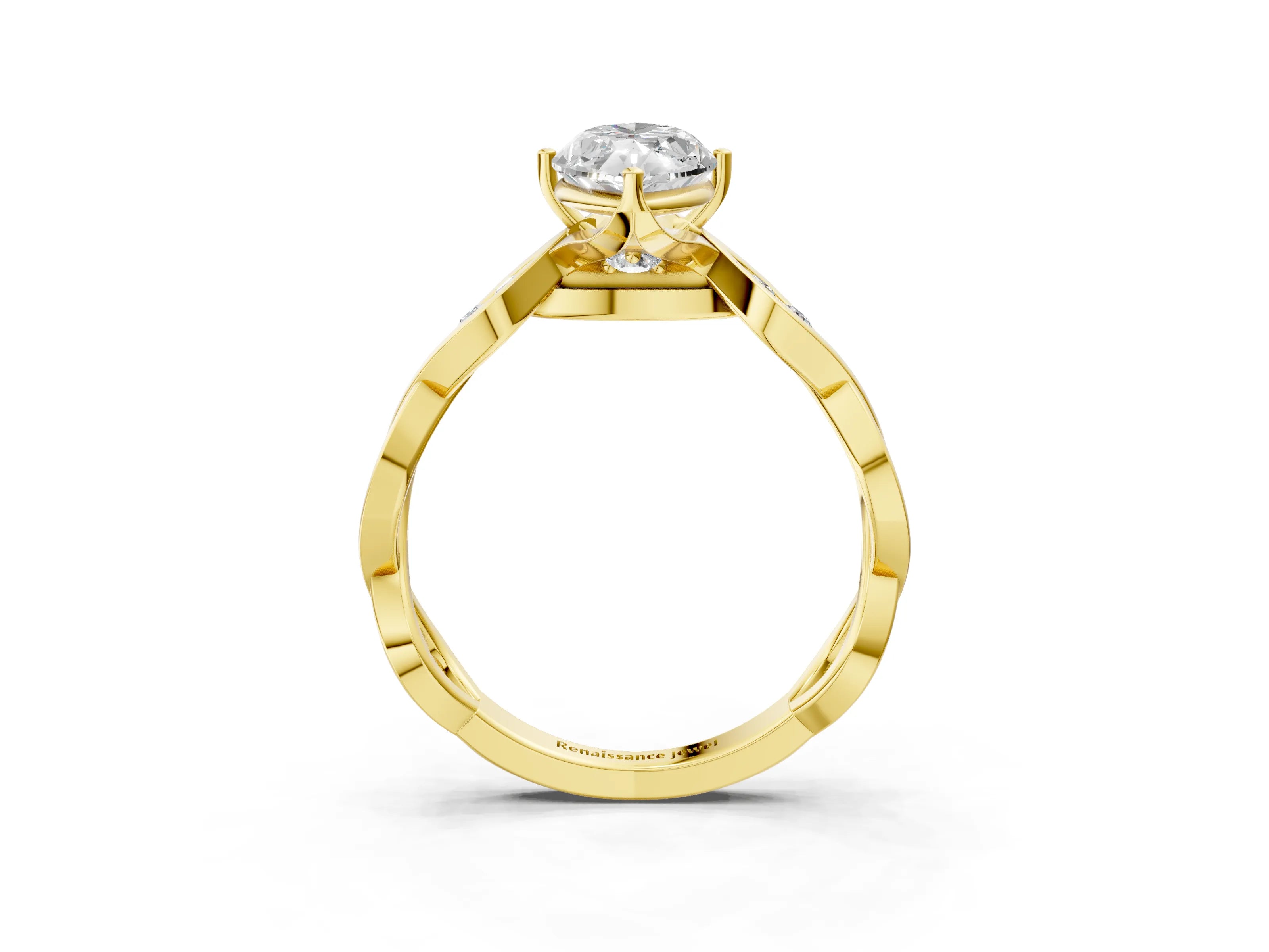 Yellow gold Marquise Solitaire Twist Band with Leaf Prong Setting 3