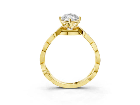 Yellow gold Marquise Solitaire Twist Band with Leaf Prong Setting 3