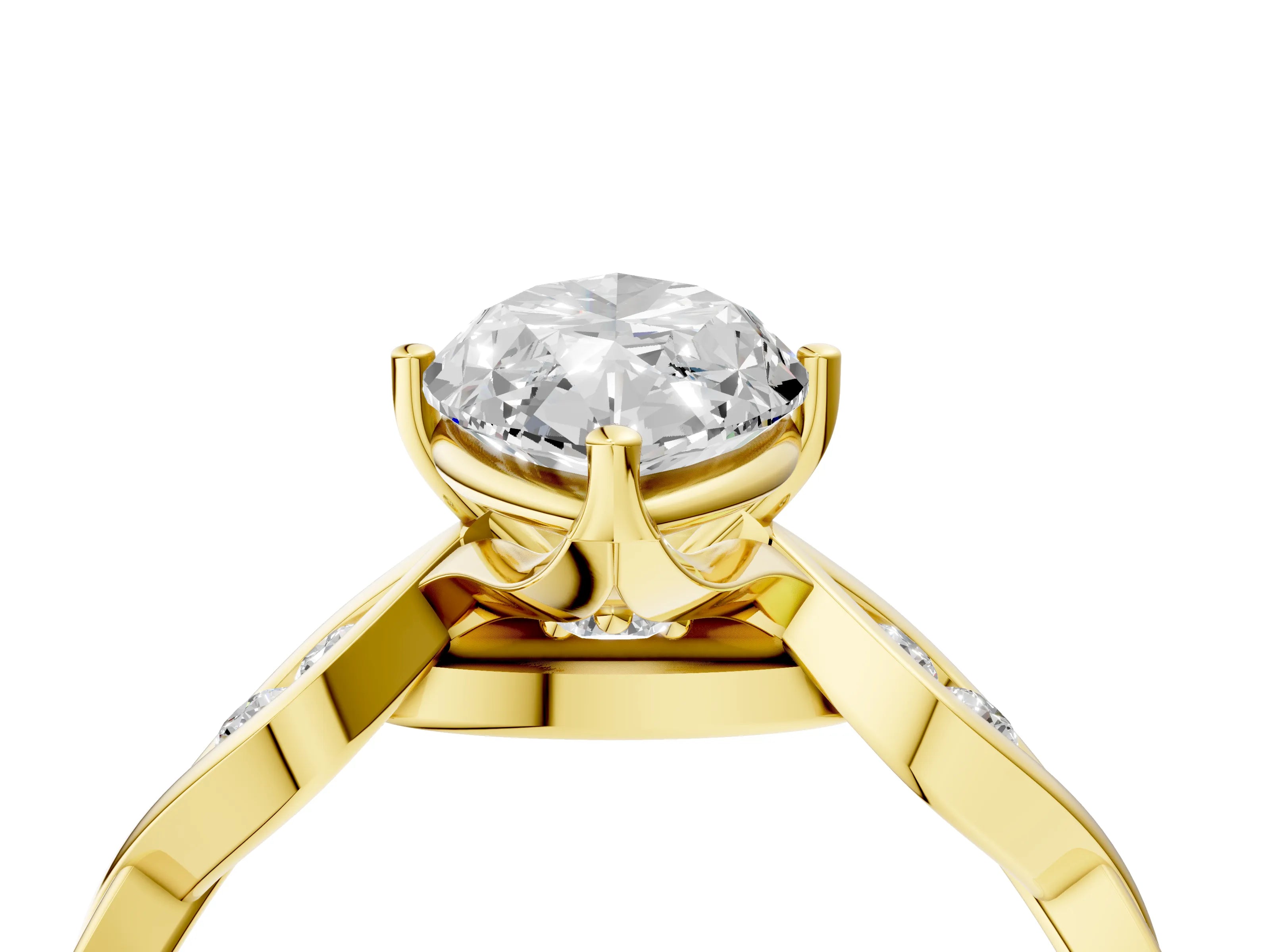 Yellow gold Marquise Solitaire Twist Band with Leaf Prong Setting 4