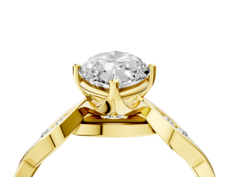 Yellow gold Marquise Solitaire Twist Band with Leaf Prong Setting 4