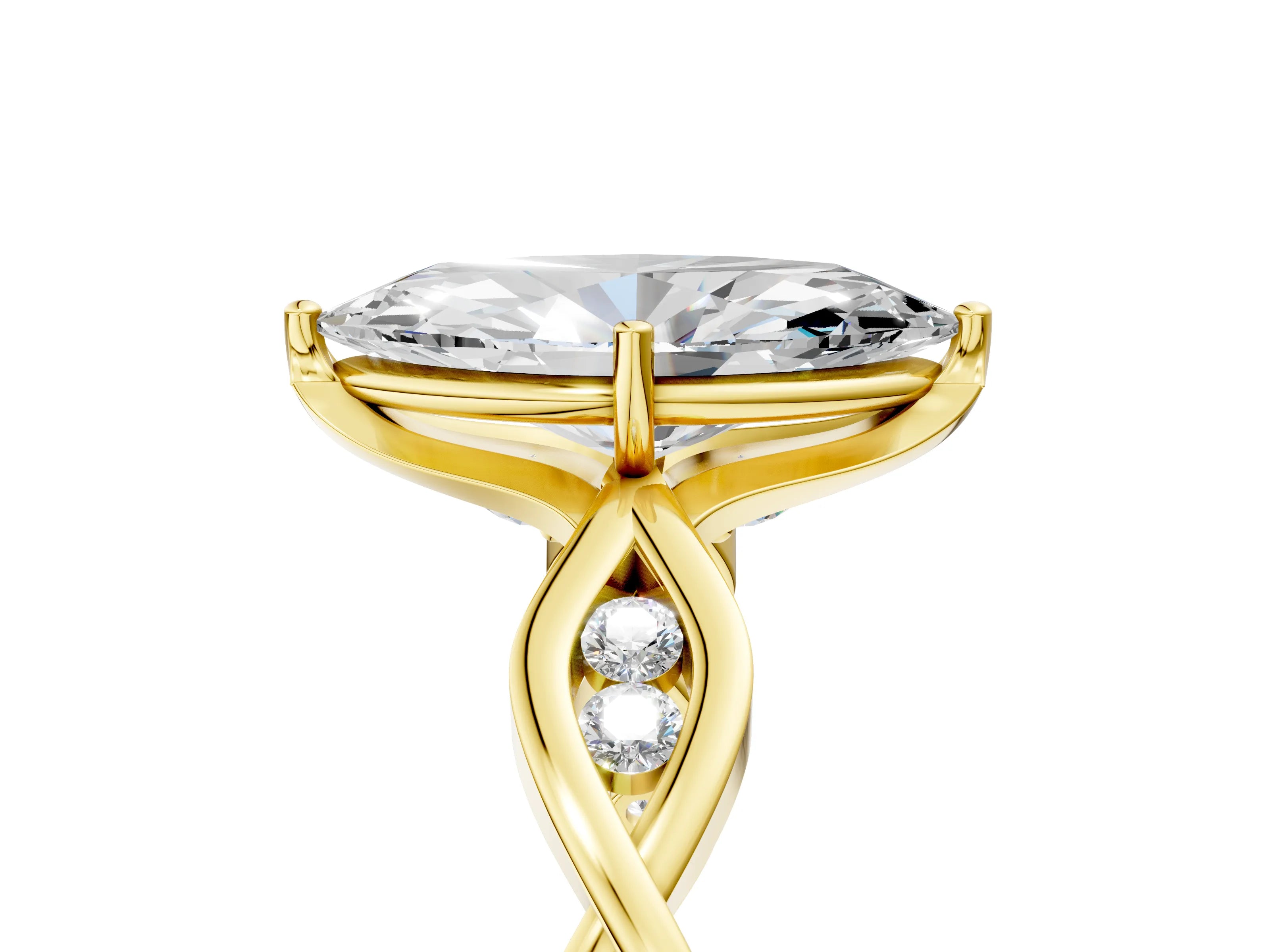 Yellow gold Marquise Solitaire Twist Band with Leaf Prong Setting 5