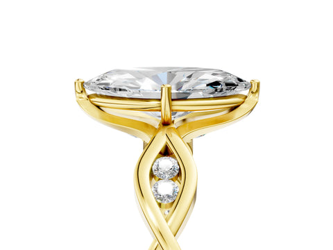 Yellow gold Marquise Solitaire Twist Band with Leaf Prong Setting 5