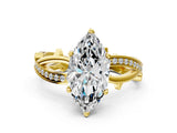 Yellow gold Marquise Solitaire Twist Band with Pavé Accents and Four-Prong Setting_35