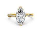 Yellow gold Marquise Solitaire Twist Band with Pavé Diamonds and Four-Prong Setting_68