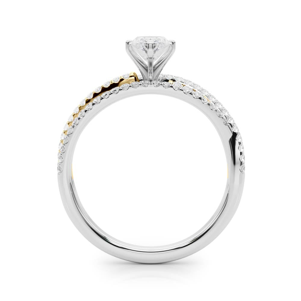 Yellow gold Marquise Solitaire Twist Band with Pavé Setting and Four-Prong Setting 1
