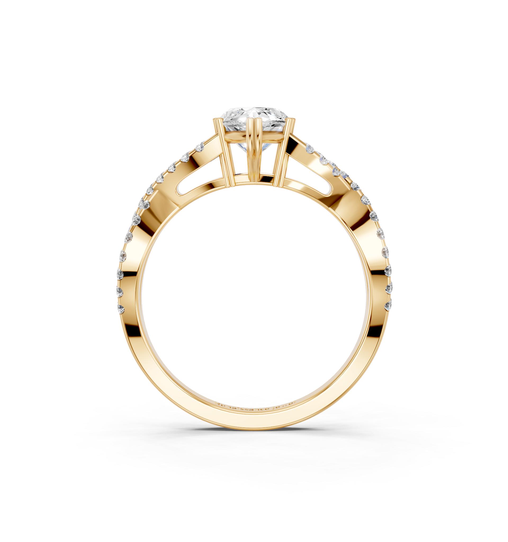 Yellow gold Marquise Solitaire Twist Band with Pavé Setting and Four-Prong Setting_10