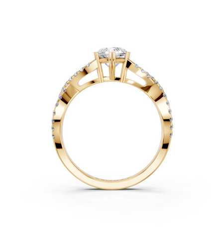 Yellow gold Marquise Solitaire Twist Band with Pavé Setting and Four-Prong Setting_10