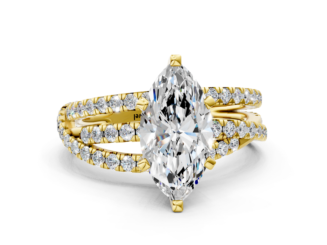 Yellow gold Marquise Solitaire Twist Band with Pavé Setting and Four-Prong Setting_124