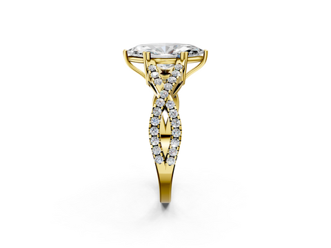 Yellow gold Marquise Solitaire Twist Band with Pavé Setting and Four-Prong Setting_27
