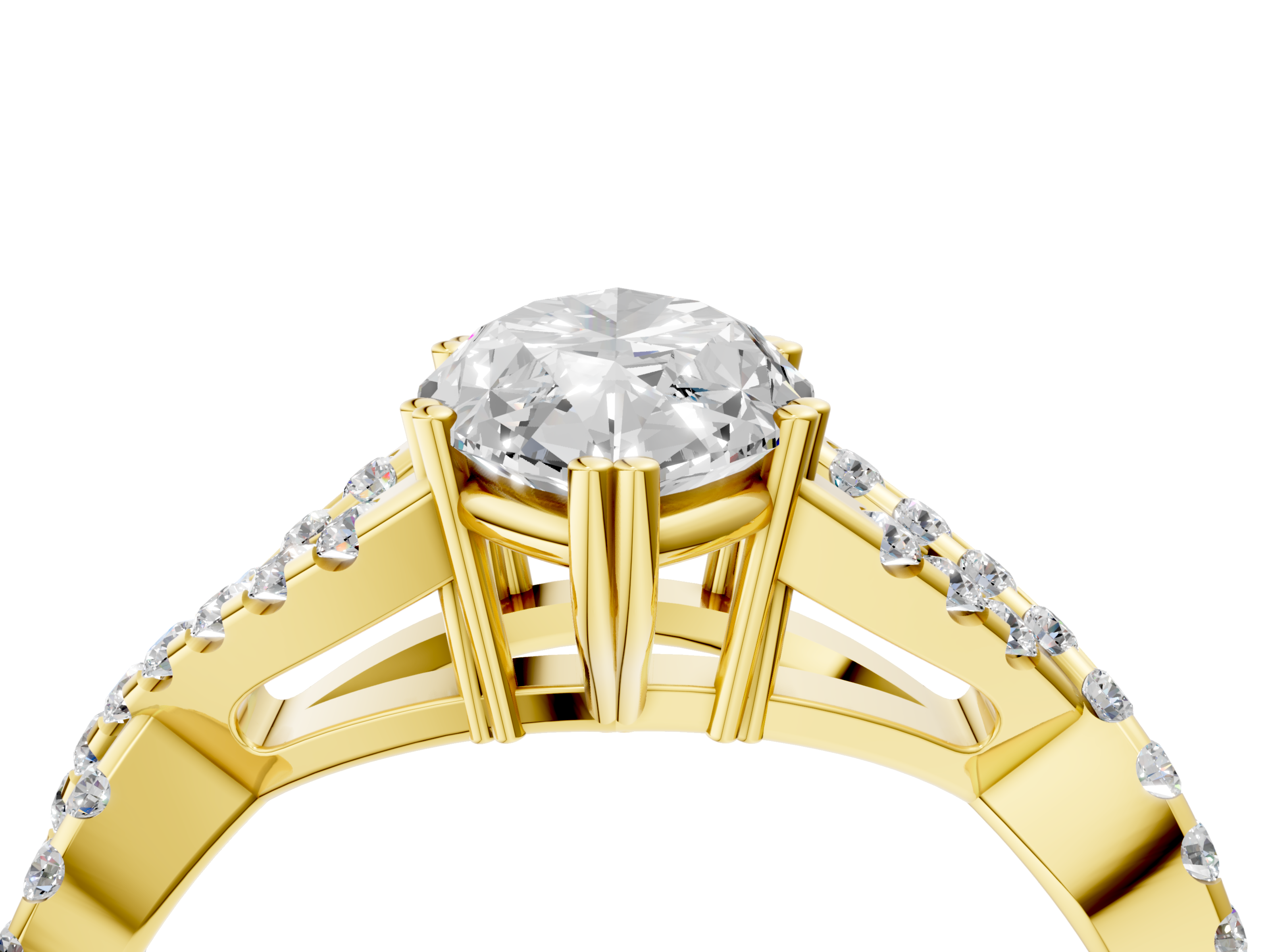 Yellow gold Marquise Solitaire Twist Band with Pavé Setting and Four-Prong Setting_29