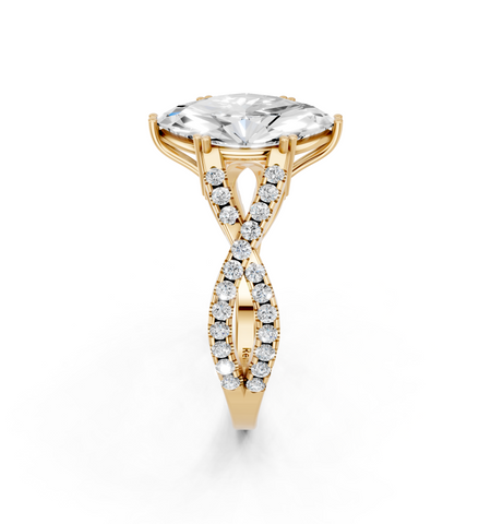 Yellow gold Marquise Solitaire Twist Band with Pavé Setting and Four-Prong Setting_9