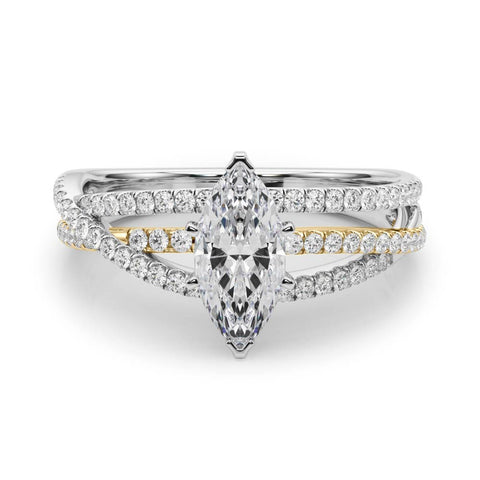 Yellow gold Marquise Solitaire Twist Band with Pavé Setting and Four-Prong Setting
