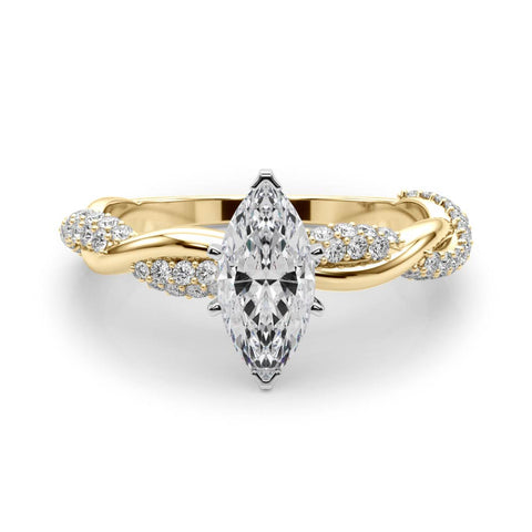 Yellow gold Marquise Solitaire Twist Band with Pave Prong Setting 1