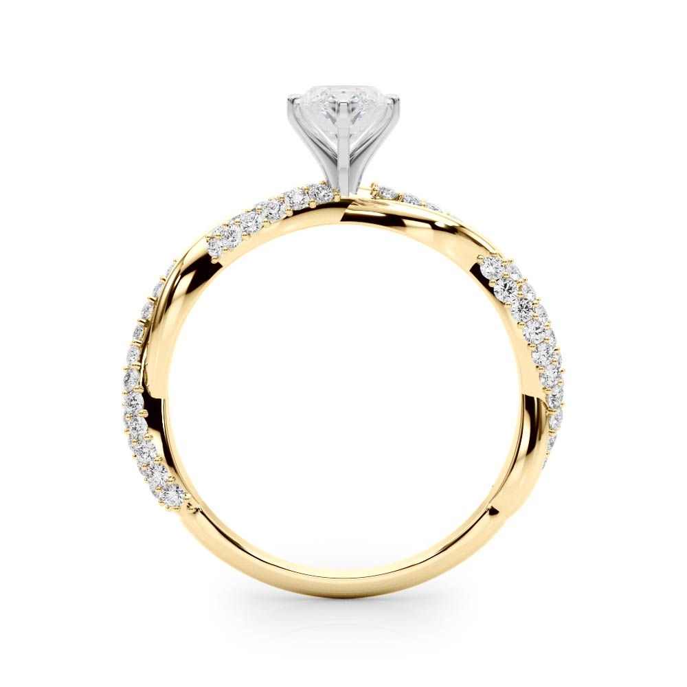 Yellow gold Marquise Solitaire Twist Band with Pave Prong Setting 2