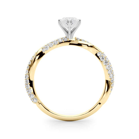 Yellow gold Marquise Solitaire Twist Band with Pave Prong Setting 2