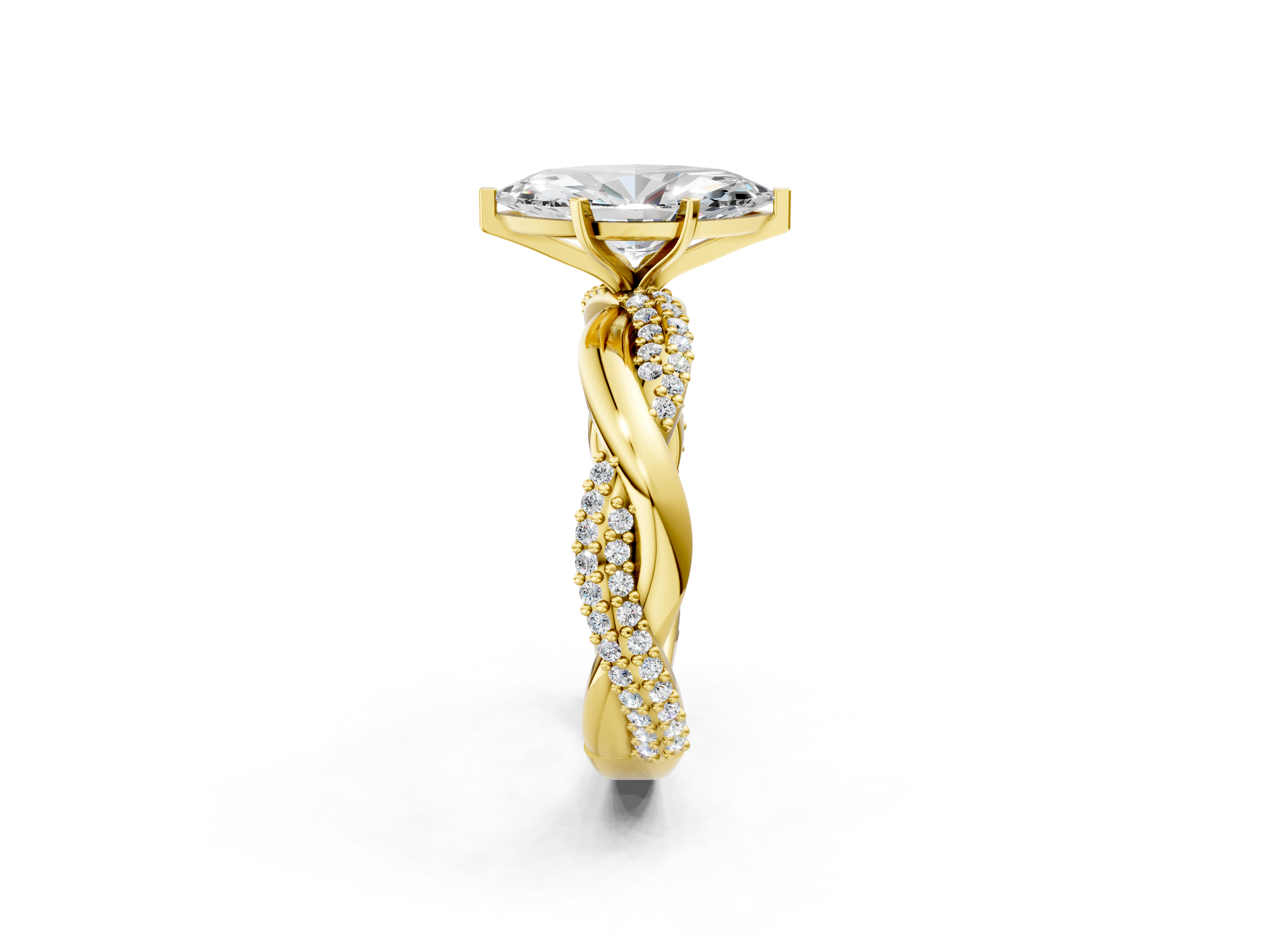 Yellow gold Marquise Solitaire Twist Band with Pave Prong Setting_72
