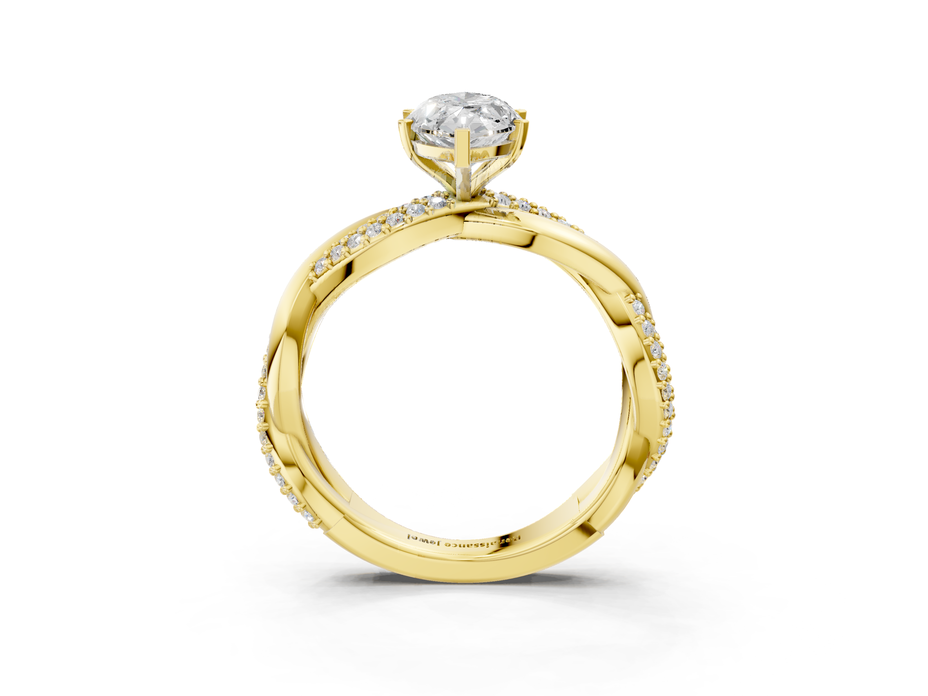 Yellow gold Marquise Solitaire Twist Band with Pave Prong Setting_74