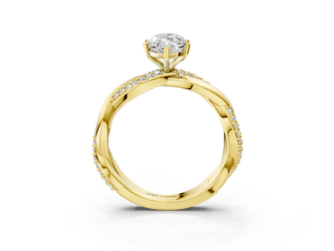 Yellow gold Marquise Solitaire Twist Band with Pave Prong Setting_74