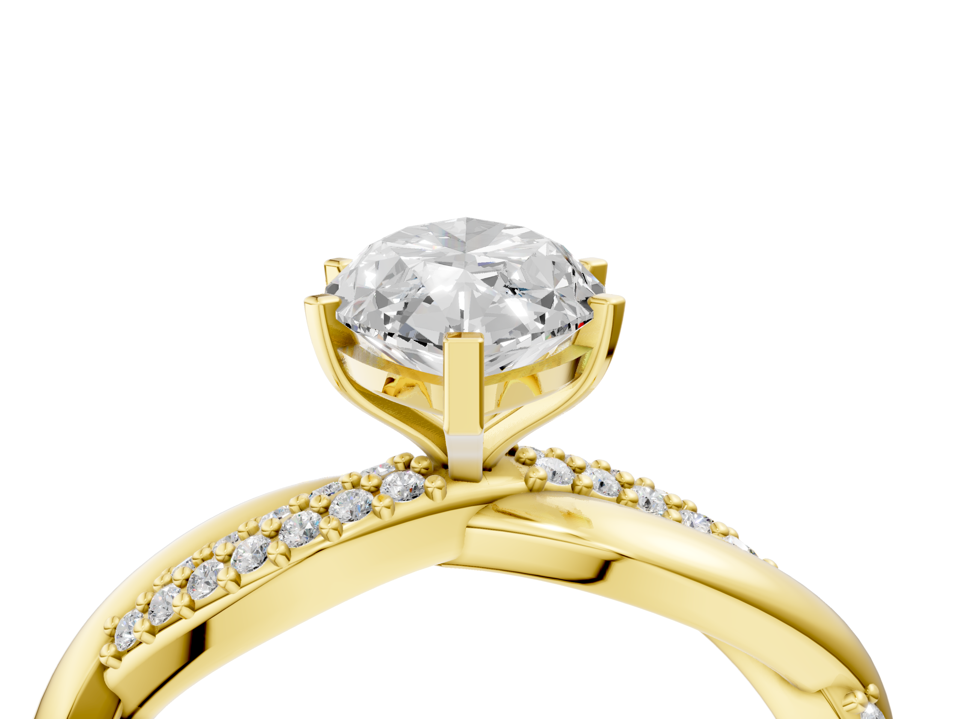 Yellow gold Marquise Solitaire Twist Band with Pave Prong Setting_75