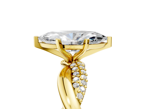 Yellow gold Marquise Solitaire Twist Band with Pave Prong Setting_76