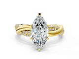 Yellow gold Marquise Solitaire Twist Band with Pave Prong Setting_88