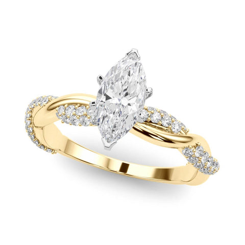 Yellow gold Marquise Solitaire Twist Band with Pave Prong Setting
