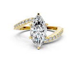 Yellow gold Marquise Solitaire Twist Band with Pave Set Diamonds and Four-Prong Setting_94