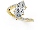 Yellow gold Marquise Solitaire Twist Band with Pave Set Diamonds and Four-Prong Setting_95