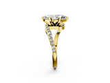 Yellow gold Marquise Solitaire Twist Band with Pave Set Diamonds and Four-Prong Setting_96