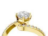 Yellow gold Marquise Solitaire Twist Band with Pave Set Diamonds and Four-Prong Setting_98