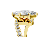 Yellow gold Marquise Solitaire Twist Band with Pave Set Diamonds and Four-Prong Setting_99