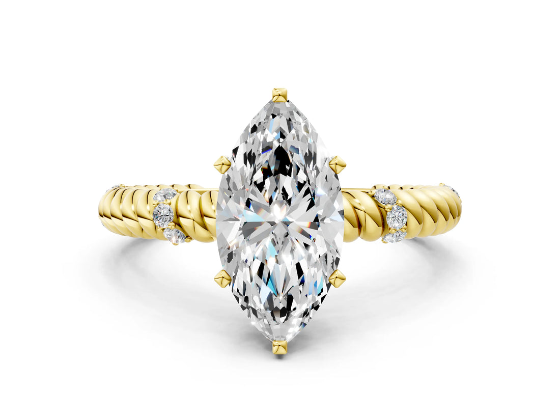 Yellow gold Marquise Solitaire Twisted Band Prong Set Engagement Ring_67