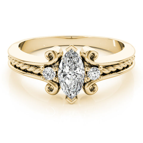 Yellow gold Marquise Solitaire Twisted Band Scroll Prong Ring 1