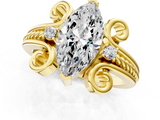 Yellow gold Marquise Solitaire Twisted Band Scroll Prong Ring_7