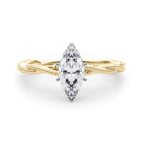 Yellow gold Marquise Solitaire Twisted Band with Bead Prong Setting 1