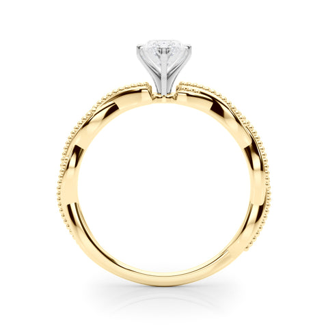 Yellow gold Marquise Solitaire Twisted Band with Bead Prong Setting 2
