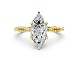 Yellow gold Marquise Solitaire Twisted Band with Bead Prong Setting_325