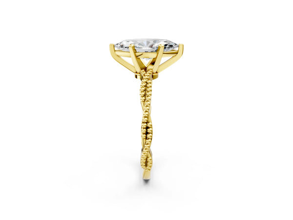 Yellow Gold Marquise Solitaire Engagement Ring Setting with Beaded Twist Band and Basket Head